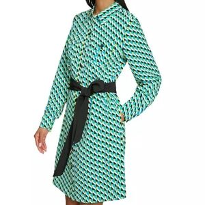 NWT KARL LAGERFELD PARIS Women's Printed Tie-Waist Shirtdress LRG